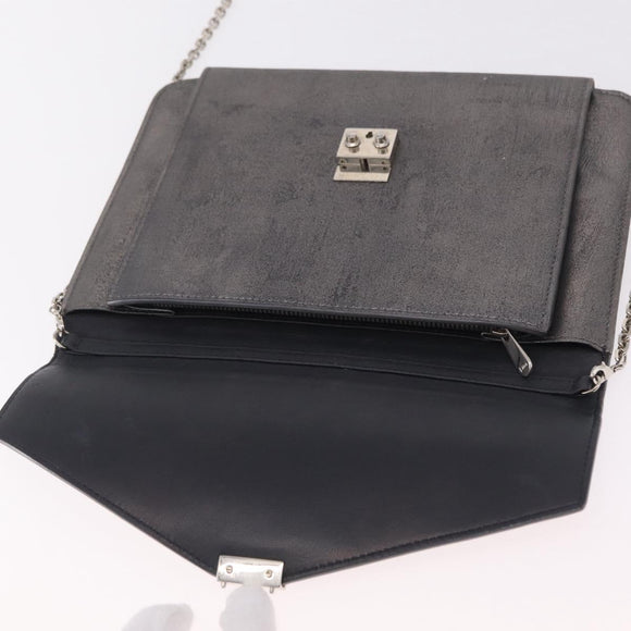 Christian Dior Chain Shoulder Bag Leather Silver Auth ka6506