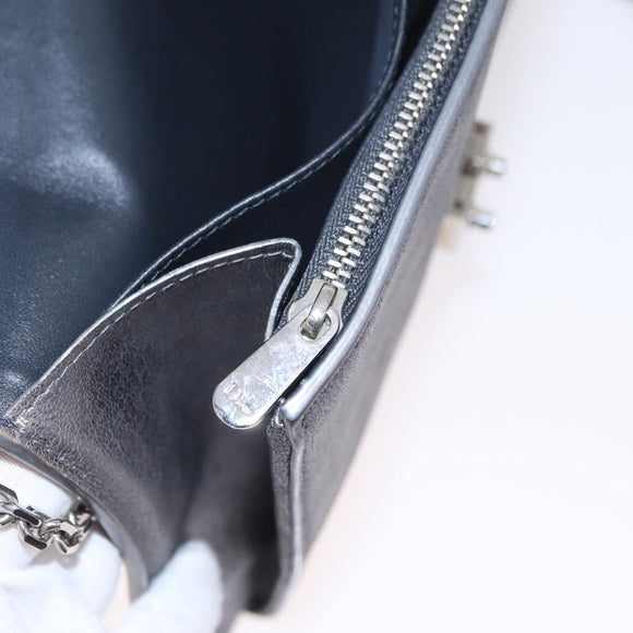 Christian Dior Chain Shoulder Bag Leather Silver Auth ka6506