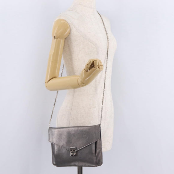 Christian Dior Chain Shoulder Bag Leather Silver Auth ka6506
