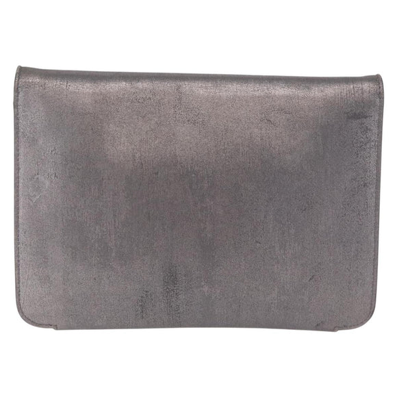 Christian Dior Chain Shoulder Bag Leather Silver Auth ka6506