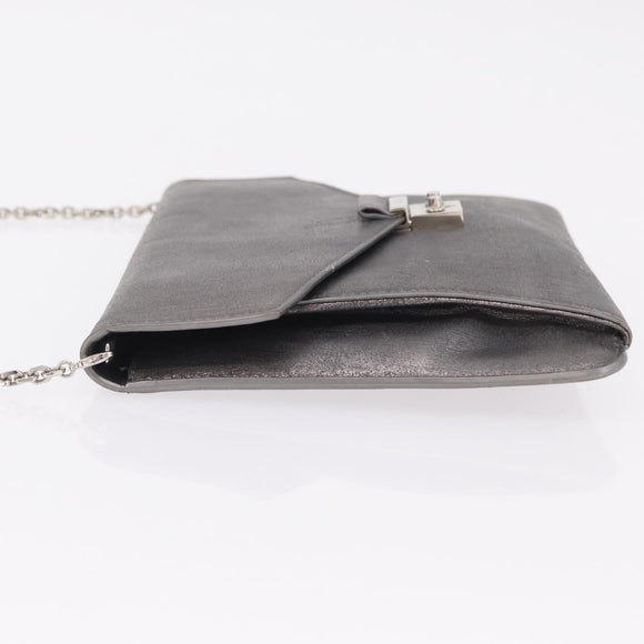 Christian Dior Chain Shoulder Bag Leather Silver Auth ka6506