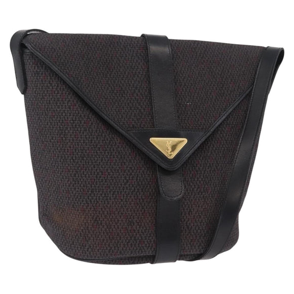 Saint Laurent Shoulder Bag Canvas Black Gold Tone Auth ka6508