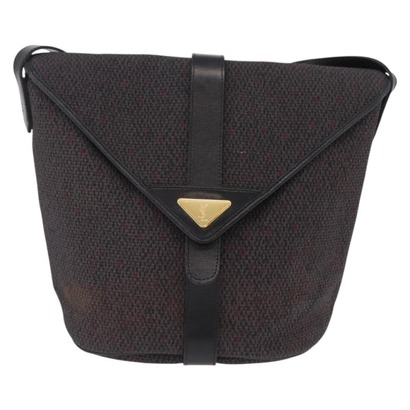 Saint Laurent Shoulder Bag Canvas Black Gold Tone Auth ka6508
