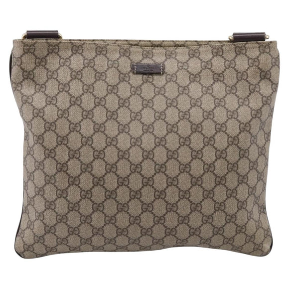 GUCCI GG Supreme Shoulder Bag PVC Beige Gold Tone 201446 Auth ka6509