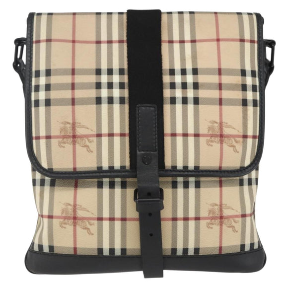 BURBERRY Nova Check Shoulder Bag PVC Beige Auth ka650V