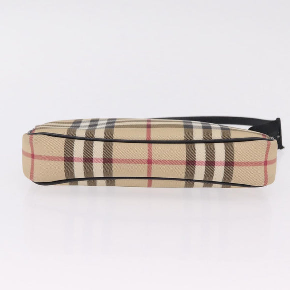 BURBERRY Nova Check Hand Bag PVC Leather Beige Silver Auth ka6510A