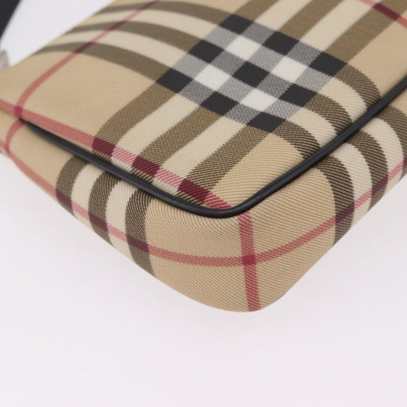 BURBERRY Nova Check Hand Bag PVC Leather Beige Silver Auth ka6510A