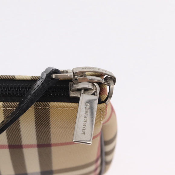 BURBERRY Nova Check Hand Bag PVC Leather Beige Silver Auth ka6510A