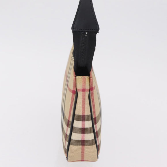 BURBERRY Nova Check Hand Bag PVC Leather Beige Silver Auth ka6510A