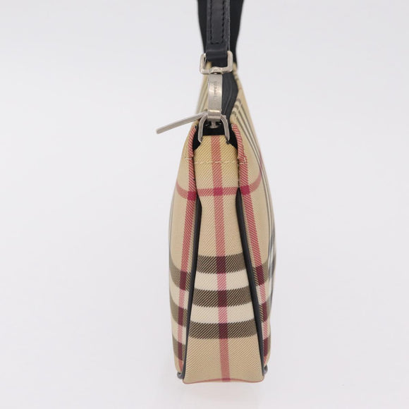 BURBERRY Nova Check Hand Bag PVC Leather Beige Silver Auth ka6510A