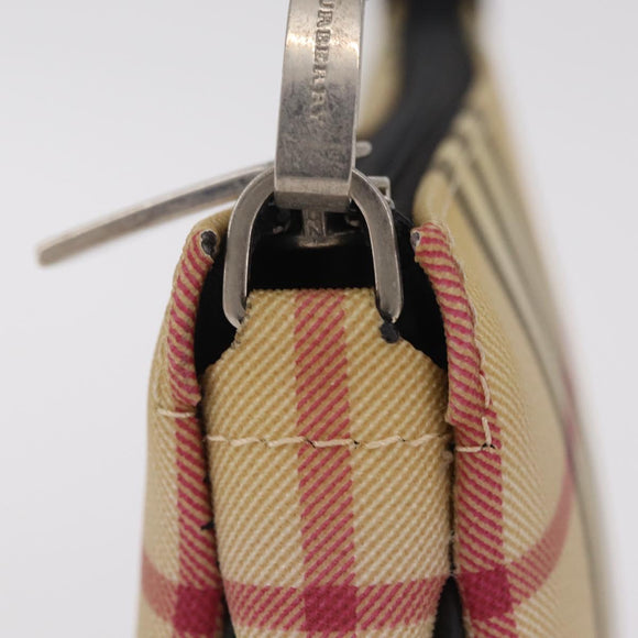 BURBERRY Nova Check Hand Bag PVC Leather Beige Silver Auth ka6510A