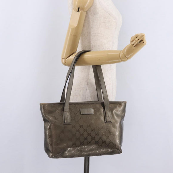 GUCCI GG Implementation Hand Bag PVC Champagne Gold Silver 211138 Auth ka6518A