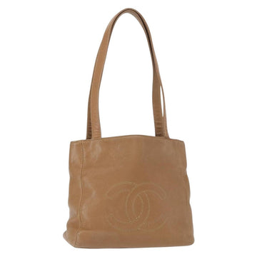 CHANEL Shoulder Bag Leather Beige Gold CC Auth ka652