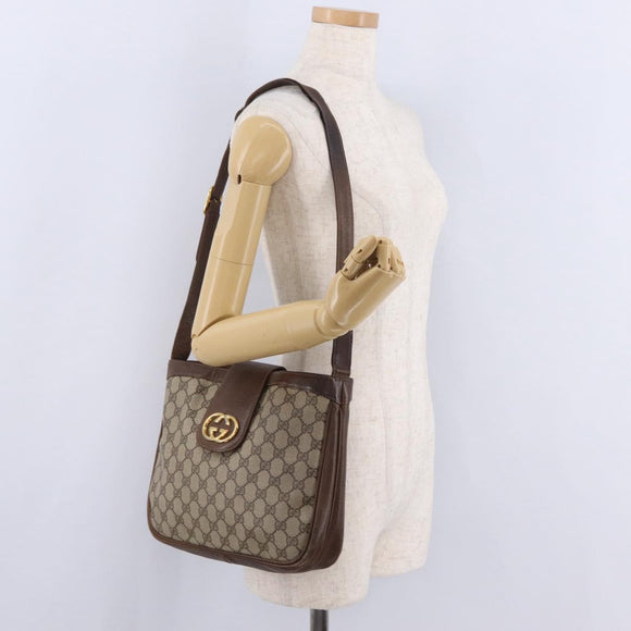 GUCCI GG Supreme Shoulder Bag PVC Beige Gold Tone 30 001 1914 Auth ka6521