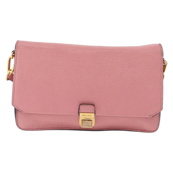 Miu Miu Shoulder Bag Leather Pink Gold Tone Auth ka6523A