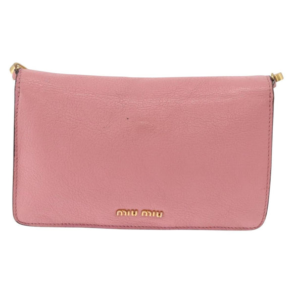 Miu Miu Shoulder Bag Leather Pink Gold Tone Auth ka6523A