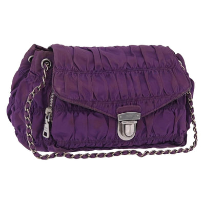 PRADA Chain Shoulder Bag Nylon Purple Silver Auth ka6524