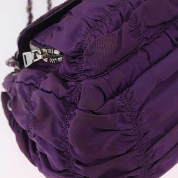 PRADA Chain Shoulder Bag Nylon Purple Silver Auth ka6524