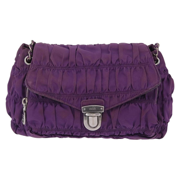 PRADA Chain Shoulder Bag Nylon Purple Silver Auth ka6524