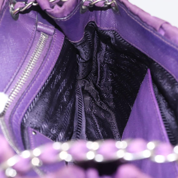 PRADA Chain Shoulder Bag Nylon Purple Silver Auth ka6524