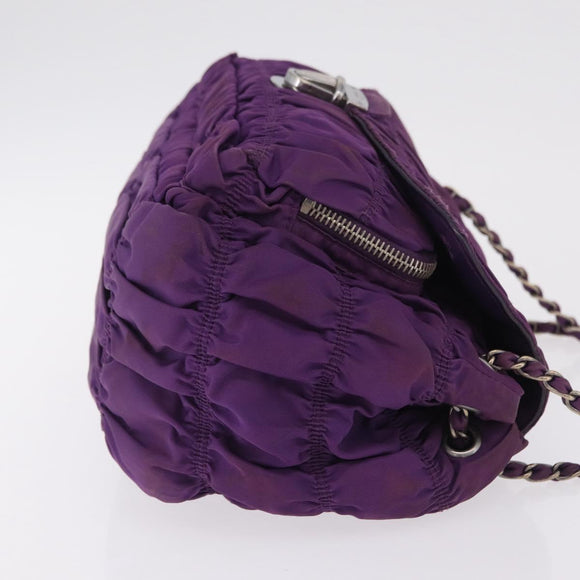 PRADA Chain Shoulder Bag Nylon Purple Silver Auth ka6524