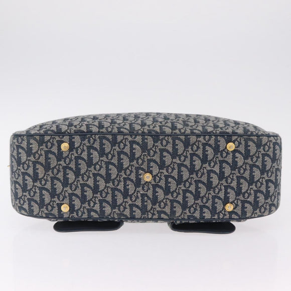 Christian Dior Trotter Canvas Double Saddle Hand Bag Navy Gold Tone Auth ka6525A