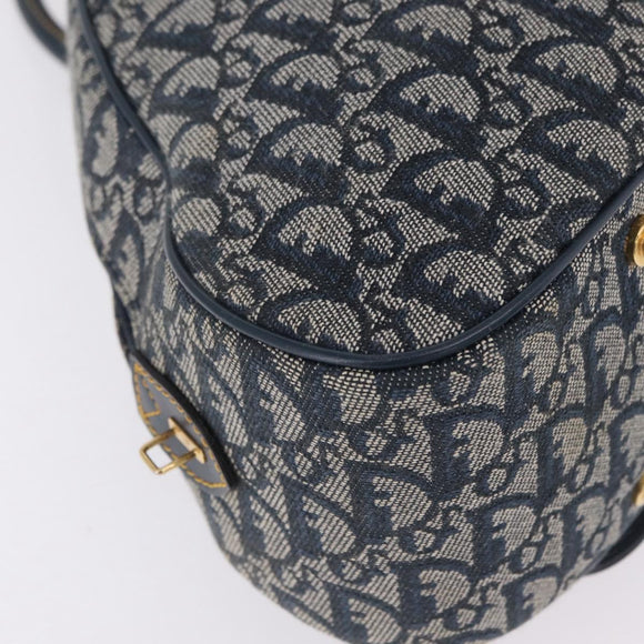 Christian Dior Trotter Canvas Double Saddle Hand Bag Navy Gold Tone Auth ka6525A