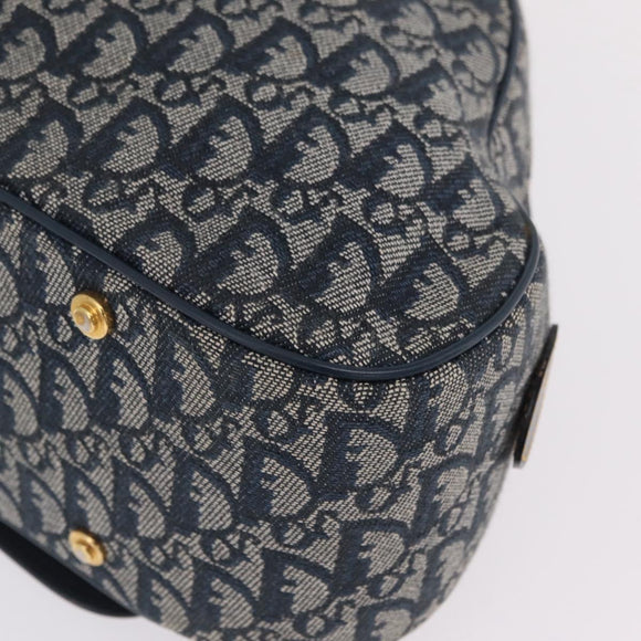 Christian Dior Trotter Canvas Double Saddle Hand Bag Navy Gold Tone Auth ka6525A