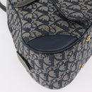 Christian Dior Trotter Canvas Double Saddle Hand Bag Navy Gold Tone Auth ka6525A-13