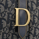 Christian Dior Trotter Canvas Double Saddle Hand Bag Navy Gold Tone Auth ka6525A-15