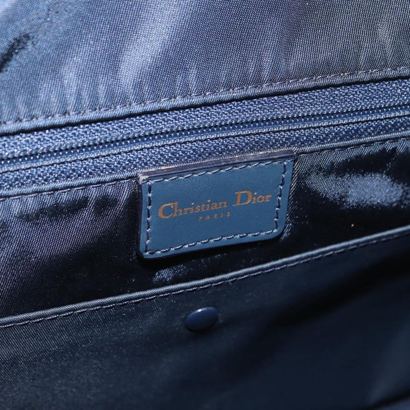 Christian Dior Trotter Canvas Double Saddle Hand Bag Navy Gold Tone Auth ka6525A