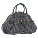 Christian Dior Trotter Canvas Double Saddle Hand Bag Navy Gold Tone Auth ka6525A-1