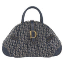 Christian Dior Trotter Canvas Double Saddle Hand Bag Navy Gold Tone Auth ka6525A-2