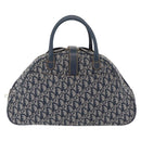 Christian Dior Trotter Canvas Double Saddle Hand Bag Navy Gold Tone Auth ka6525A-3
