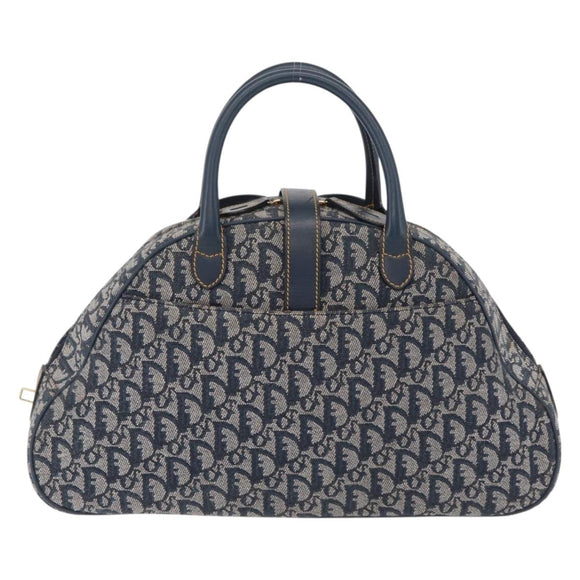 Christian Dior Trotter Canvas Double Saddle Hand Bag Navy Gold Tone Auth ka6525A