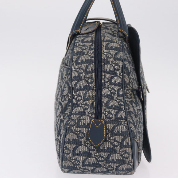 Christian Dior Trotter Canvas Double Saddle Hand Bag Navy Gold Tone Auth ka6525A