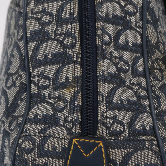 Christian Dior Trotter Canvas Double Saddle Hand Bag Navy Gold Tone Auth ka6525A
