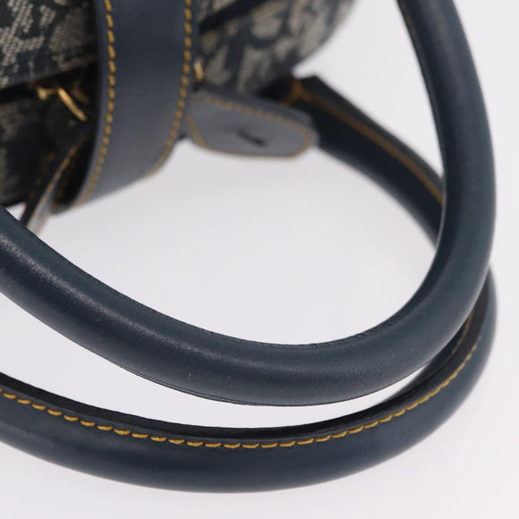 Christian Dior Trotter Canvas Double Saddle Hand Bag Navy Gold Tone Auth ka6525A
