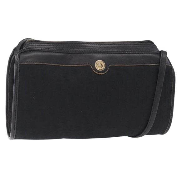 Christian Dior Trotter Canvas Shoulder Bag Black Gold Tone Auth ka6527A