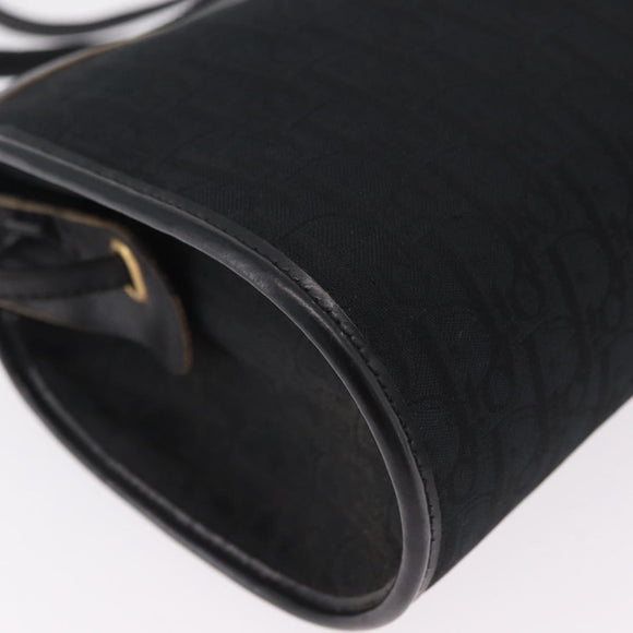 Christian Dior Trotter Canvas Shoulder Bag Black Gold Tone Auth ka6527A