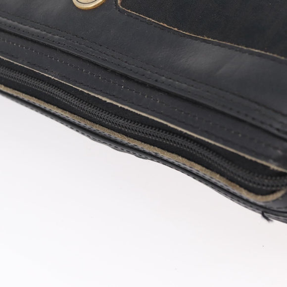 Christian Dior Trotter Canvas Shoulder Bag Black Gold Tone Auth ka6527A