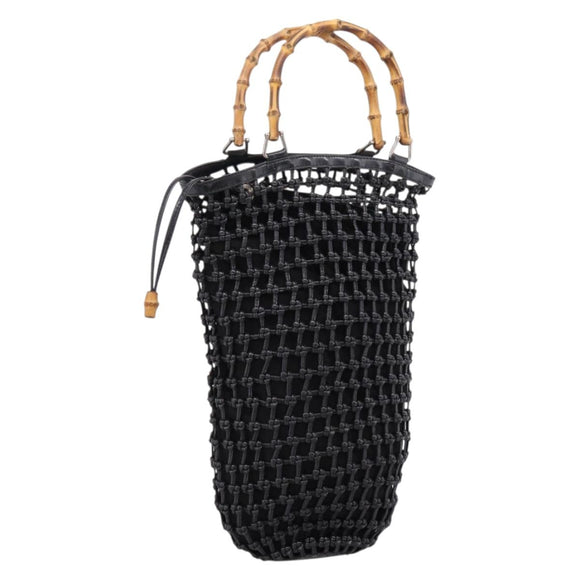 GUCCI Bamboo Hand Bag Leather Black Silver 000 1046 Auth ka6528
