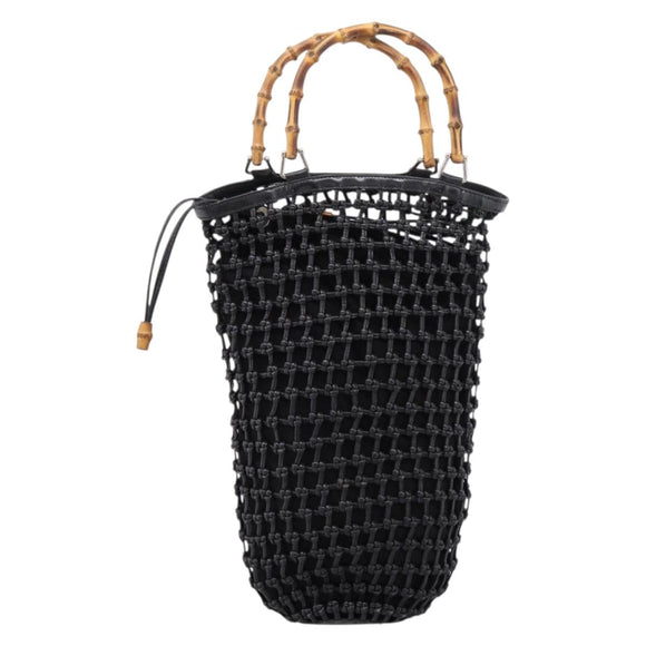 GUCCI Bamboo Hand Bag Leather Black Silver 000 1046 Auth ka6528