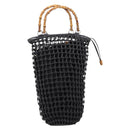 GUCCI Bamboo Hand Bag Leather Black Silver 000 1046 Auth ka6528-2