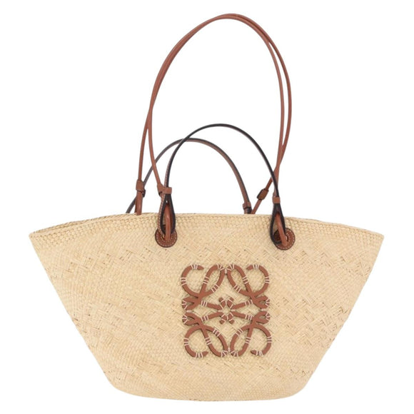 LOEWE Anagram Tote Bag Raffia Beige Brown Auth ka6529V