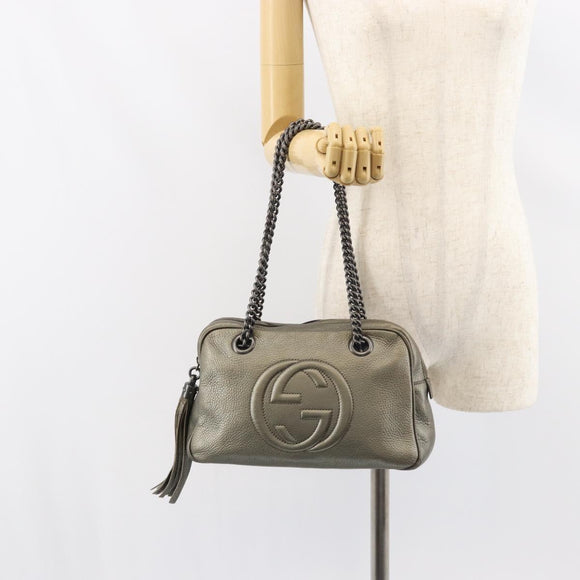 GUCCI Chain Shoulder Bag Leather Gold Tone 308983 Auth ka653