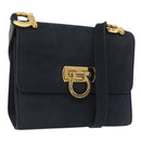 Salvatore Ferragamo Gancini Shoulder Bag Suede Navy Gold Tone Auth ka6530A-1