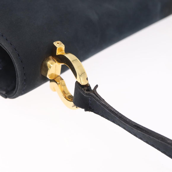 Salvatore Ferragamo Gancini Shoulder Bag Suede Navy Gold Tone Auth ka6530A
