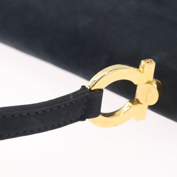 Salvatore Ferragamo Gancini Shoulder Bag Suede Navy Gold Tone Auth ka6530A