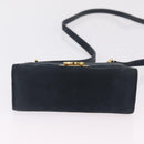 Salvatore Ferragamo Gancini Shoulder Bag Suede Navy Gold Tone Auth ka6530A-5
